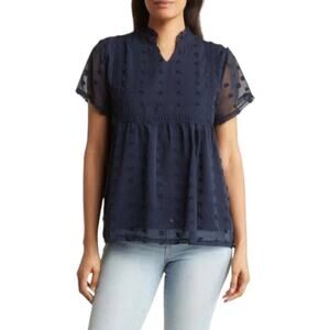 Liv Los Angeles Crochet Clip Dot Blouse Navy Blue Size Small NWOT $30 MSRP